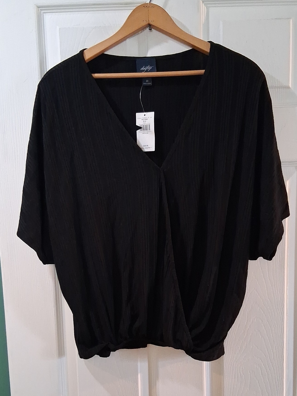 Daytrip Black V-Neck Draped Criss Cross Front Stretchy Top